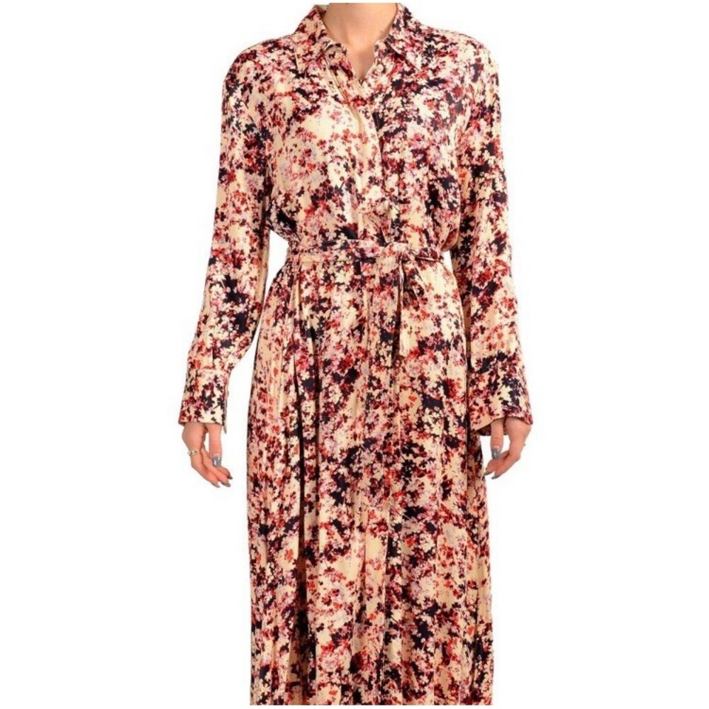 Boss Women's Shirt Dress 14 Davivio TIe Belt Long Sleeve Floral‎ Midi NWT